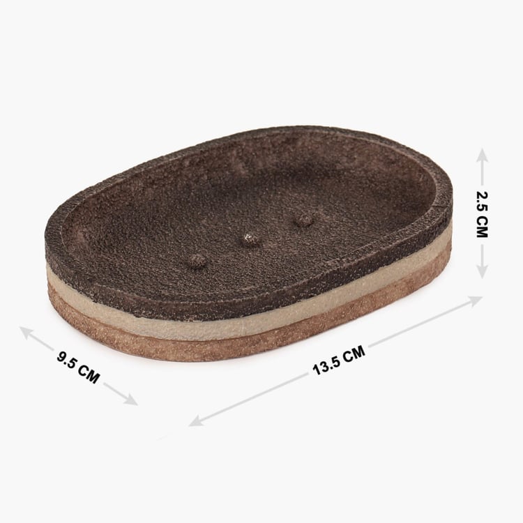 Hudson - Brown Textured Oval Polyresin Soap Dish