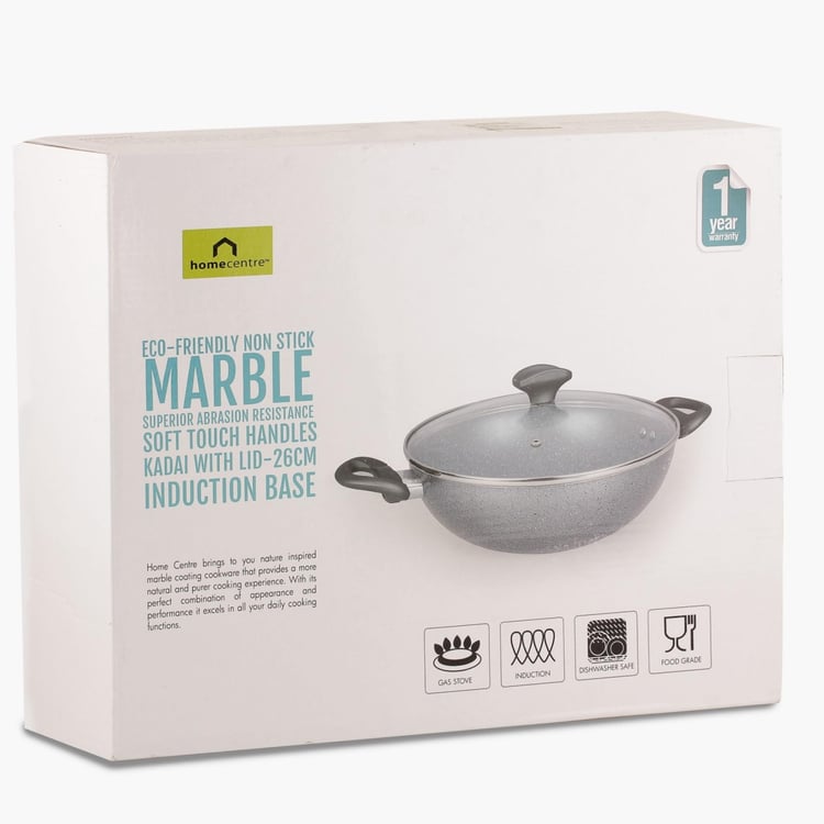 Marlin Non-stick Marble Coating Kadhai With Lid - 26 CM