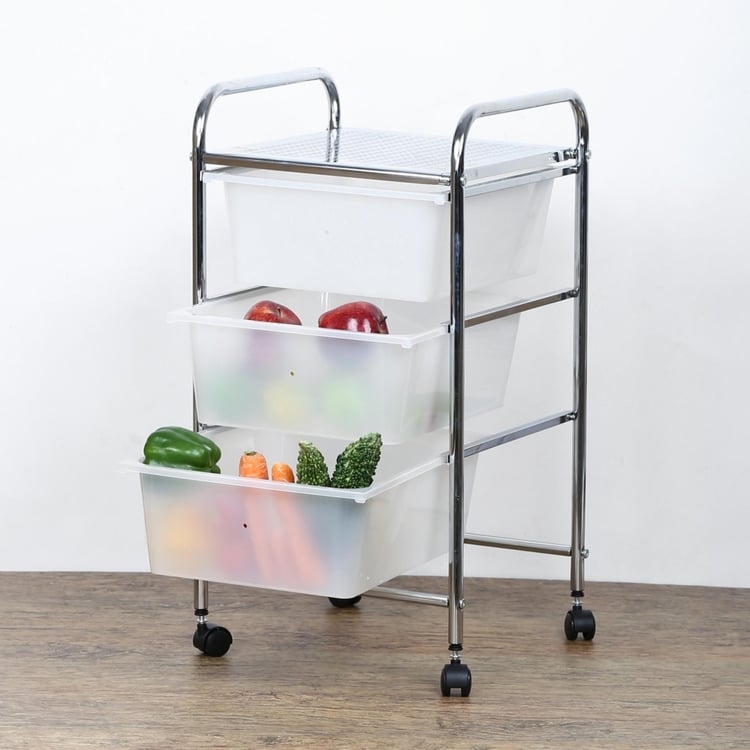 Hudson Solid Steel Rectangular Plastic Drawer Trolley  : 31.5 cm x 36 cm x 62.5 cm  Silver