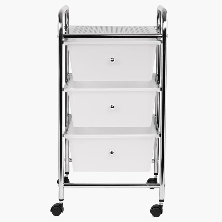 Hudson Solid Steel Rectangular Plastic Drawer Trolley  : 31.5 cm x 36 cm x 62.5 cm  Silver