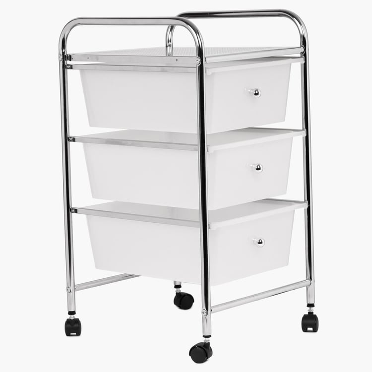 Hudson Solid Steel Rectangular Plastic Drawer Trolley  : 31.5 cm x 36 cm x 62.5 cm  Silver