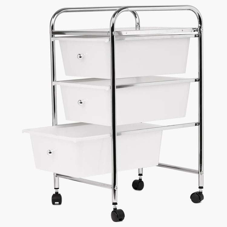 Hudson Solid Steel Rectangular Plastic Drawer Trolley  : 31.5 cm x 36 cm x 62.5 cm  Silver