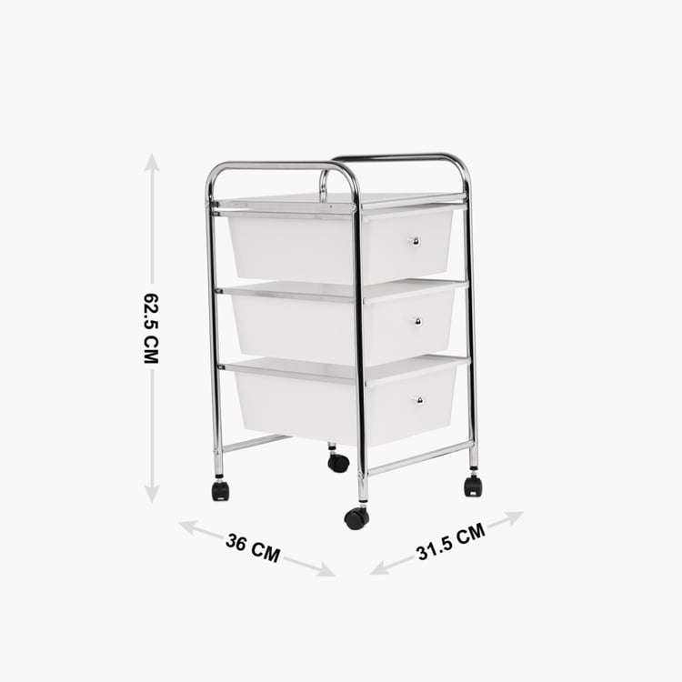 Hudson Solid Steel Rectangular Plastic Drawer Trolley  : 31.5 cm x 36 cm x 62.5 cm  Silver