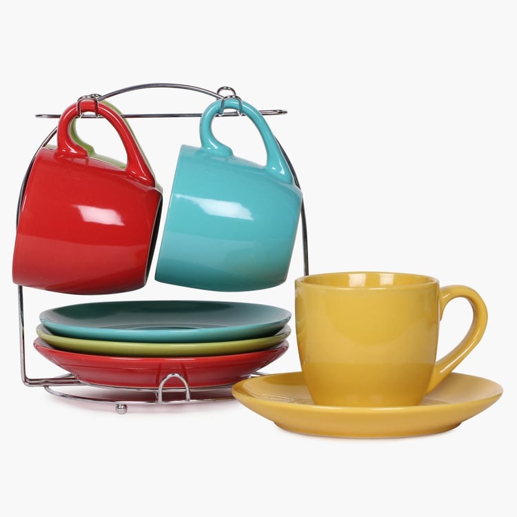 Multi-Colour Cup And Saucer Set- 9 Pcs.