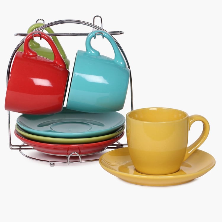 Multi-Colour Cup And Saucer Set- 9 Pcs.