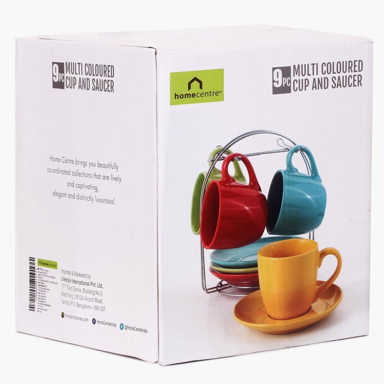 Multi-Colour Cup And Saucer Set- 9 Pcs.