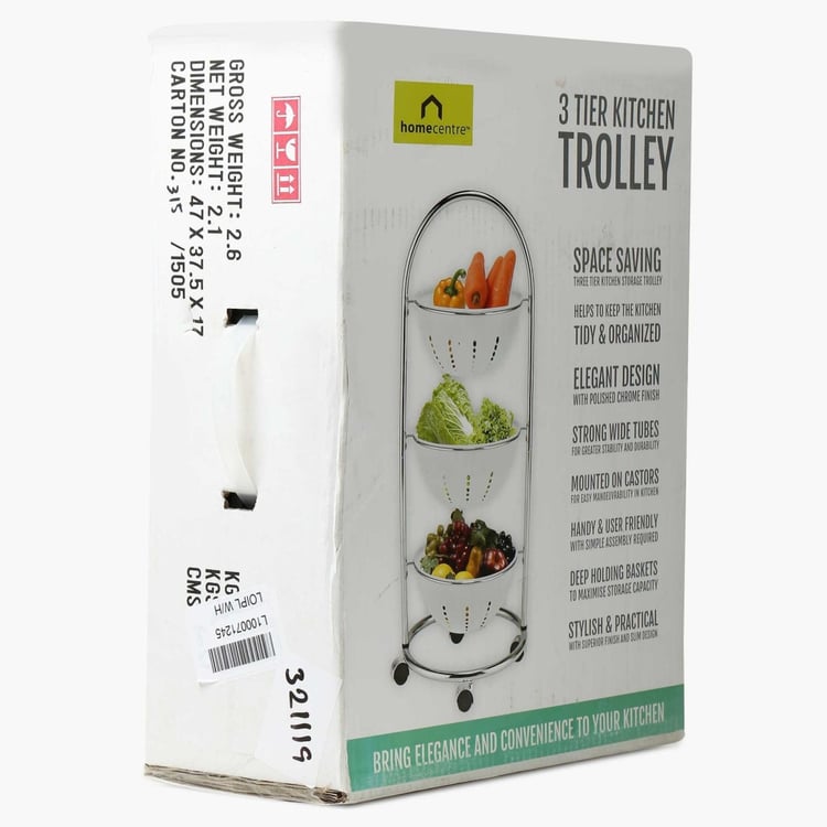 Tranzit Stainless Steel 3-Tier Kitchen Trolley