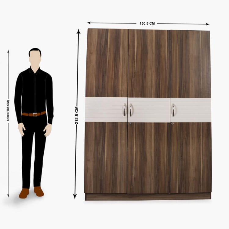 Akron Crystal Brown 3-Door Wardrobe