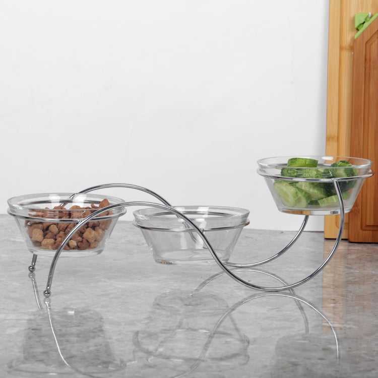 Vienna 3 Pcs Glass Serving Bowl With Stand