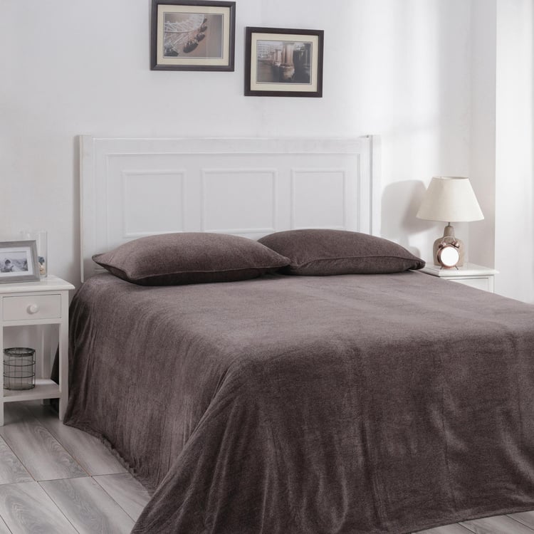 MASPAR Melange Brown Solid Cotton King Bed Cover - 228x275cm