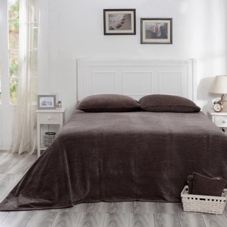 MASPAR Melange Brown Solid Cotton King Bed Cover - 228x275cm