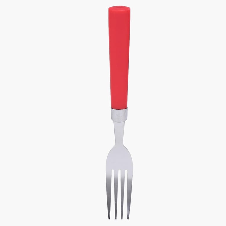 Fresca Solid Cutlery Set - Stainless Steel - Dinner Fork - 19.4 cm x 2.3 cm - Dinner Spoon 19.4 cm x 4.4 cm - Cutlery Holder 12 cm x 12 cm x 10.5 cm - Red