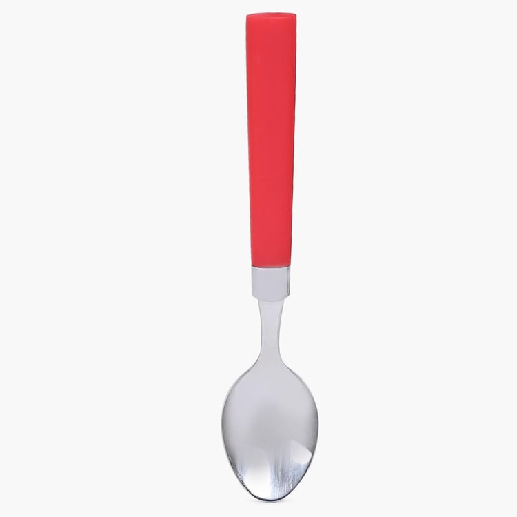 Fresca Solid Cutlery Set - Stainless Steel - Dinner Fork - 19.4 cm x 2.3 cm - Dinner Spoon 19.4 cm x 4.4 cm - Cutlery Holder 12 cm x 12 cm x 10.5 cm - Red