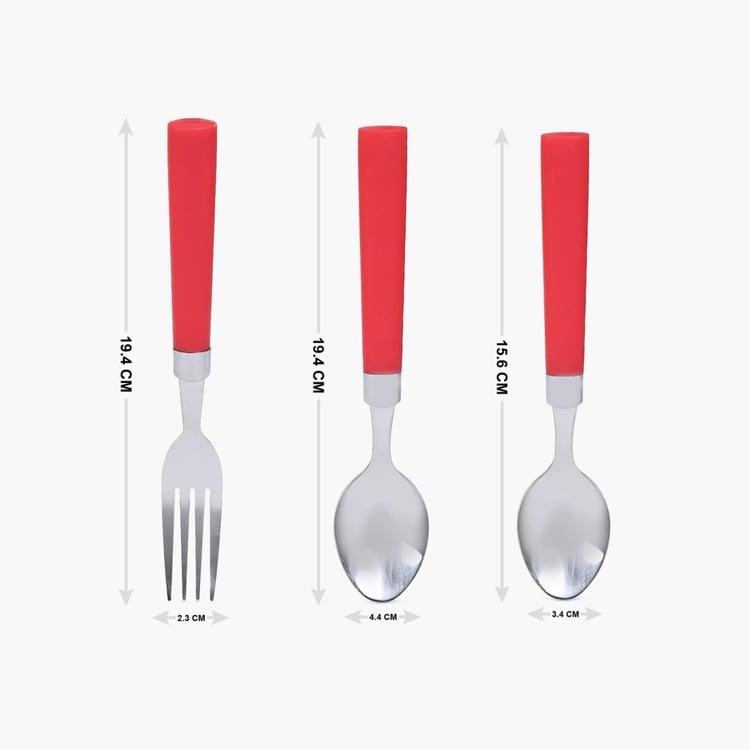 Fresca Solid Cutlery Set - Stainless Steel - Dinner Fork - 19.4 cm x 2.3 cm - Dinner Spoon 19.4 cm x 4.4 cm - Cutlery Holder 12 cm x 12 cm x 10.5 cm - Red