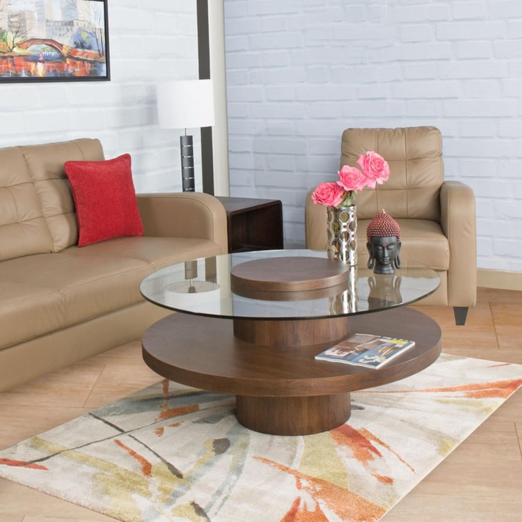 Seattle Glass Top Coffee Table - Brown