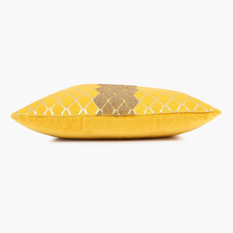 Matrix Marigold Foil Printed Embellished Filled Cushion - 40 x 40 CM