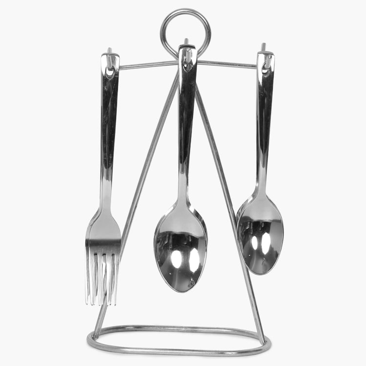 Glister Solid Cutlery set with stand - Stainless Steel-   Silver