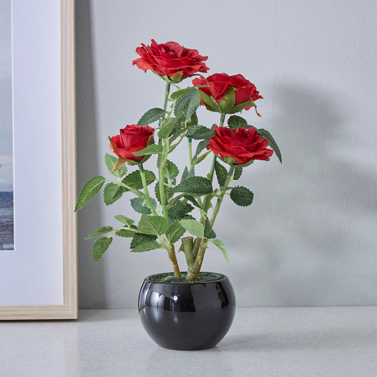 Gardenia Artificial Rose Flowers in Ceramic Pot - 23 cm