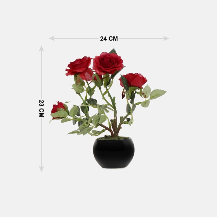 Gardenia Artificial Rose Flowers in Ceramic Pot - 23 cm