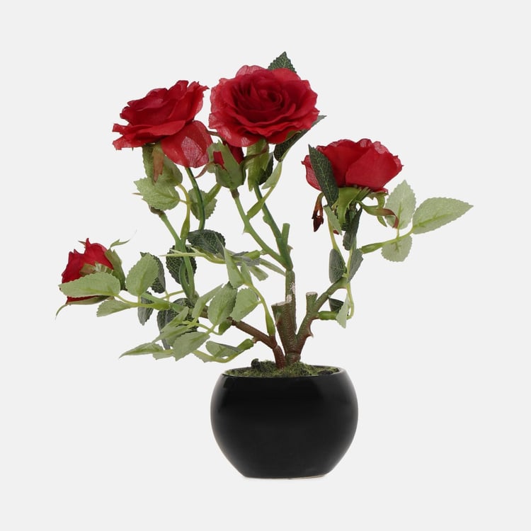 Gardenia Artificial Rose Flowers in Ceramic Pot - 23 cm