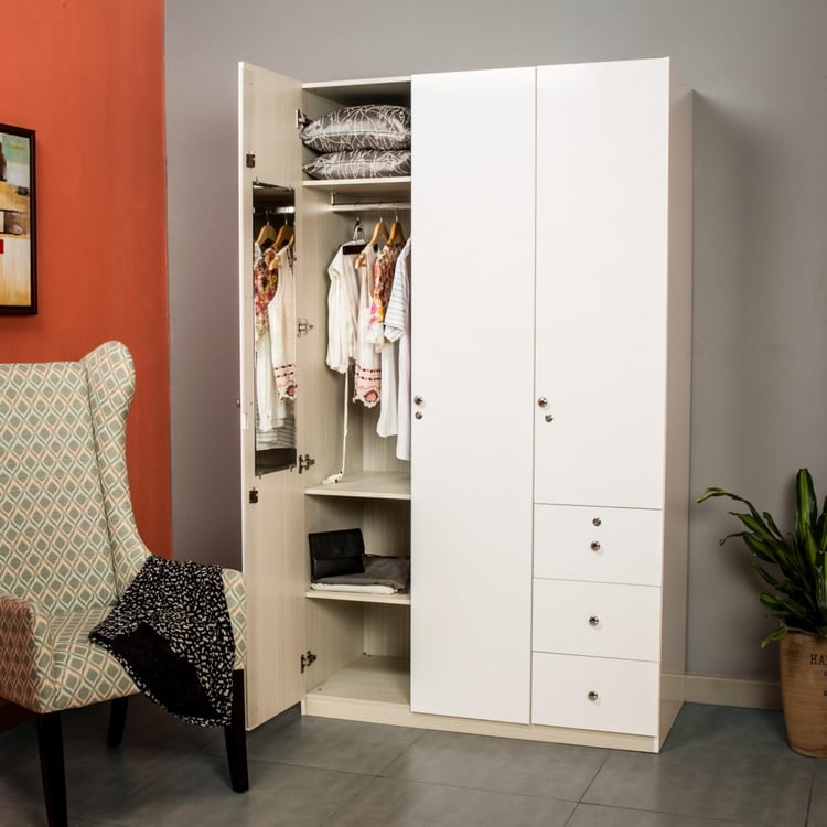 Alps 3-Door Wardrobe with Drawer - White