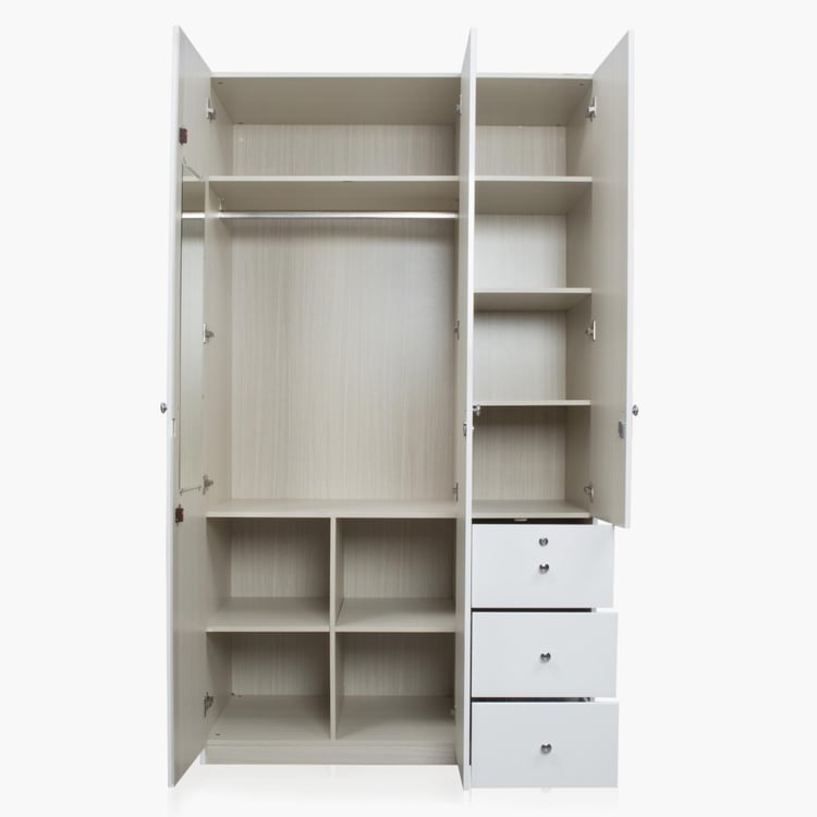 Alps 3-Door Wardrobe with Drawer - White