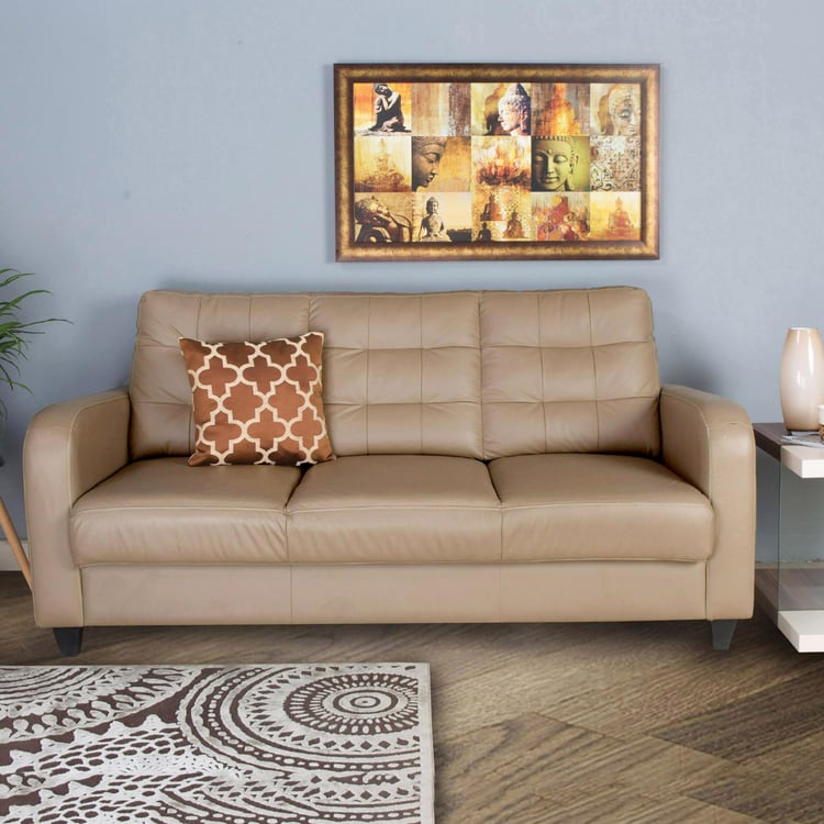 Montoya Half Leather 3-Seater Sofa - Beige