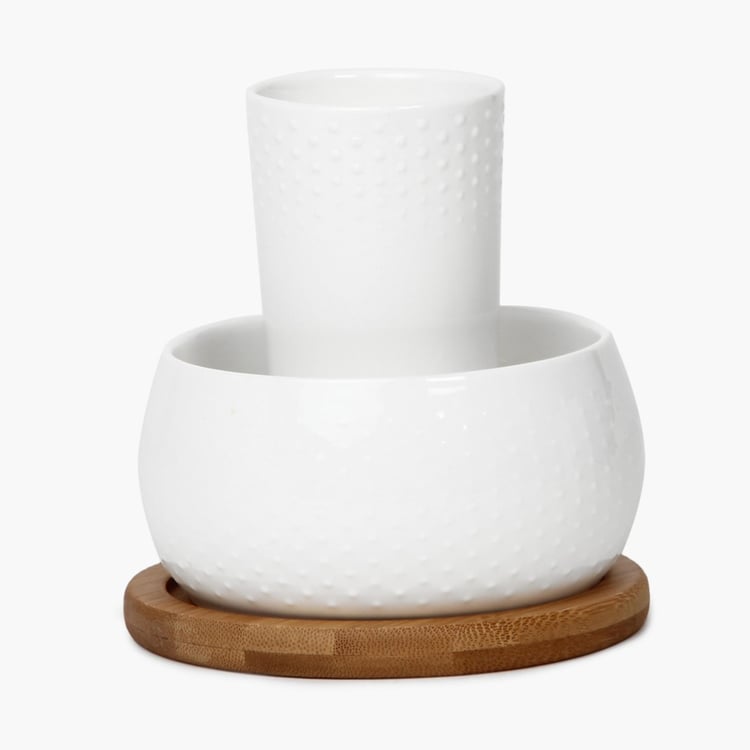 Porcelain Utensil Set With Bamboo Tray