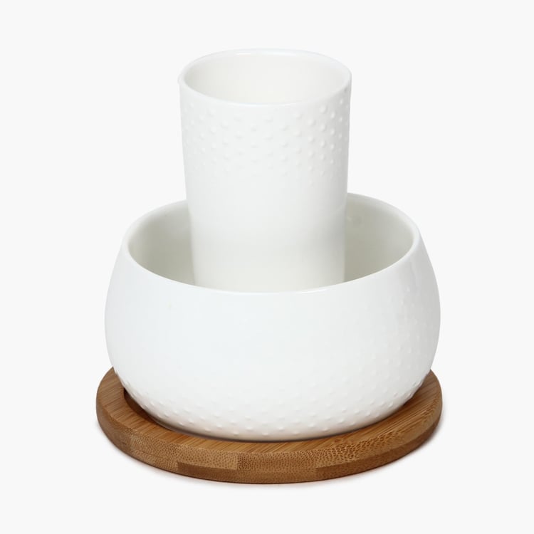 Porcelain Utensil Set With Bamboo Tray