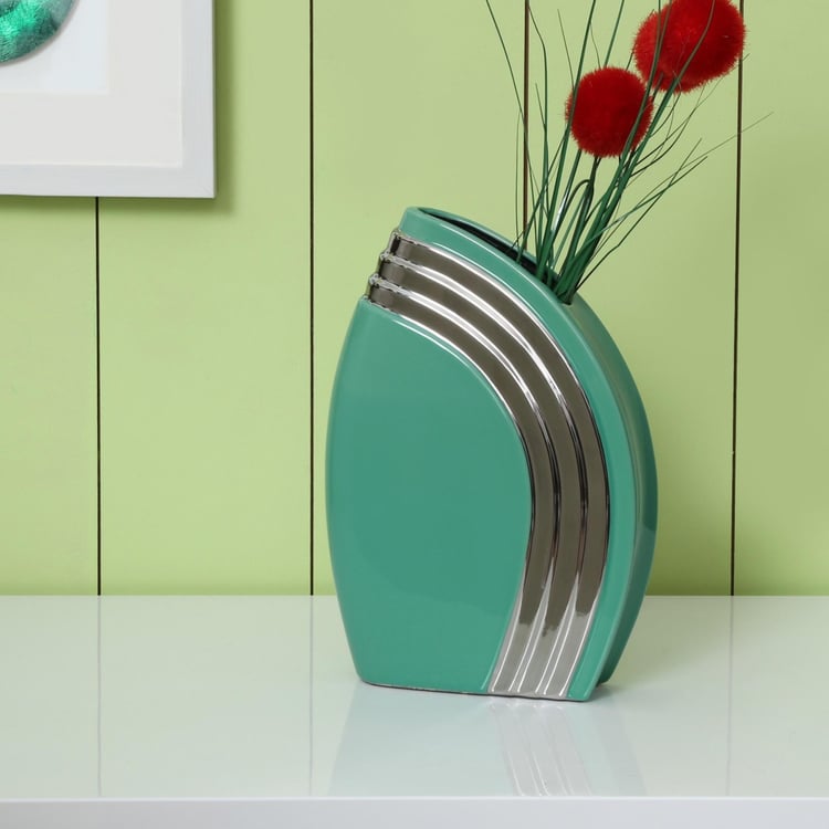 Splendid Teal And Silver Vase