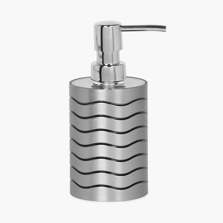 Hudson Textured Silver Round Soap Dispenser Poly Resin 500 ml - 10 cmL x 10 cmW x 16.3 cmH 