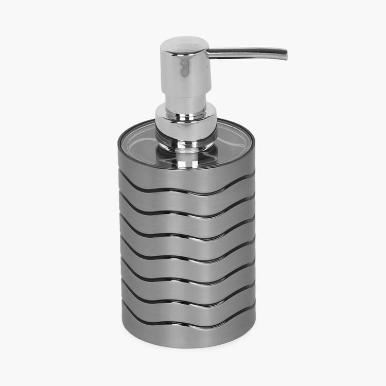 Hudson Textured Silver Round Soap Dispenser Poly Resin 500 ml - 10 cmL x 10 cmW x 16.3 cmH 