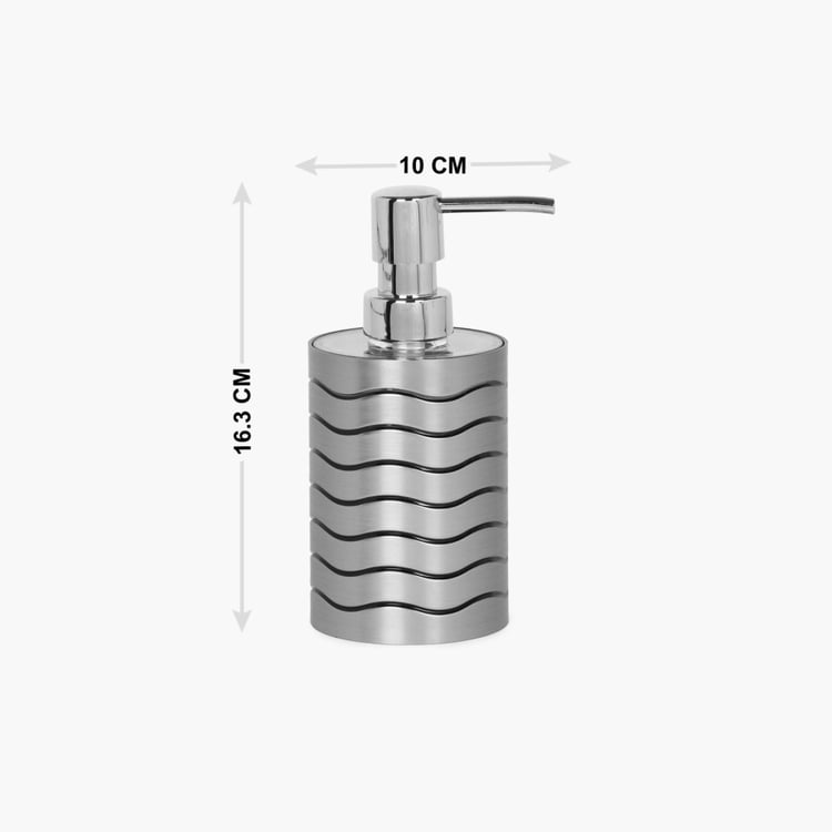 Hudson Textured Silver Round Soap Dispenser Poly Resin 500 ml - 10 cmL x 10 cmW x 16.3 cmH 