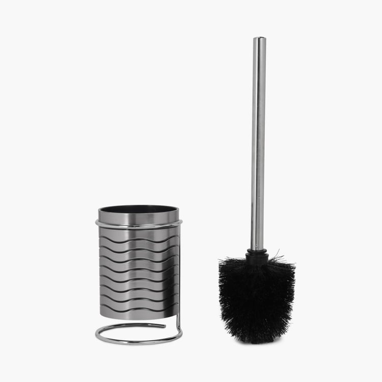 Hudson - Grey Textured Round Polyresin Toilet Brush & Brush Holder Set - 2Pcs