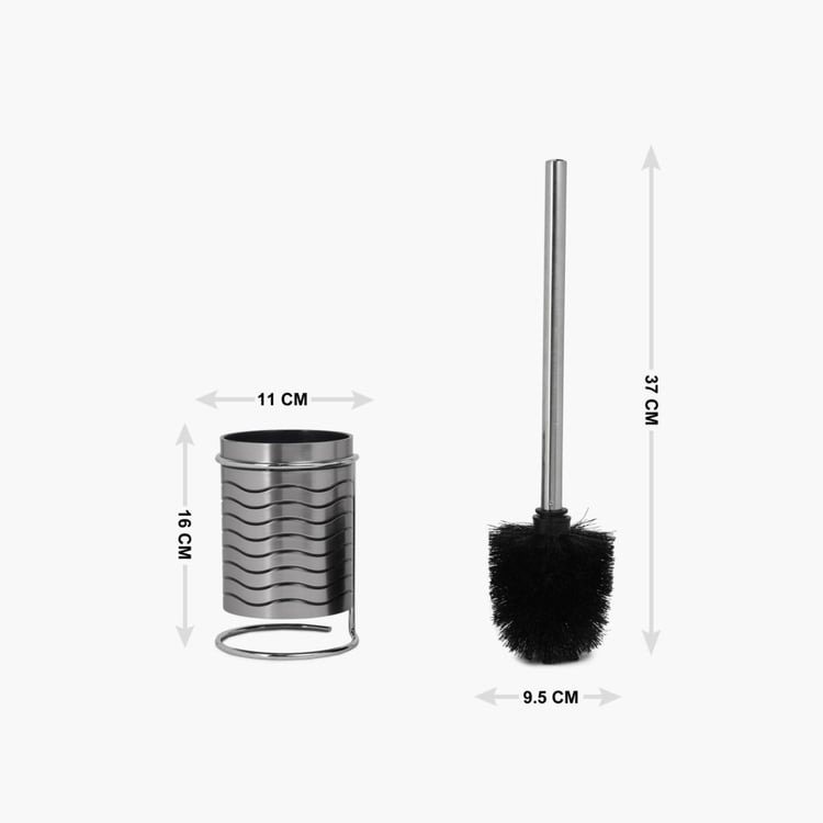 Hudson - Grey Textured Round Polyresin Toilet Brush & Brush Holder Set - 2Pcs