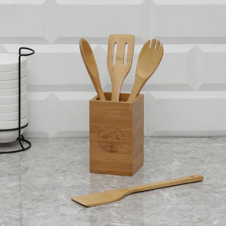 Mendo 5Pcs Bamboo Utensil Holder Set