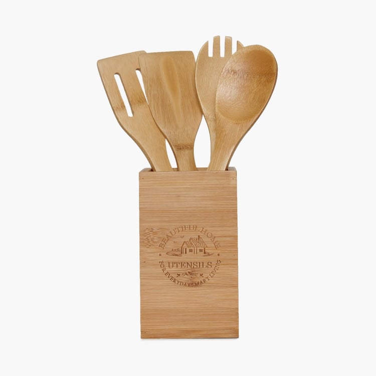 Mendo 5Pcs Bamboo Utensil Holder Set