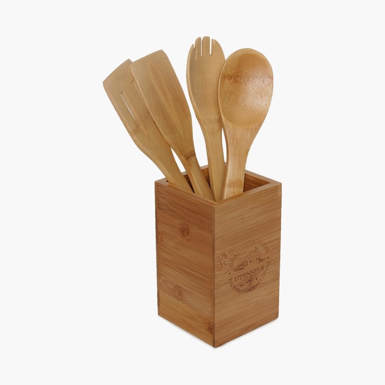 Mendo 5Pcs Bamboo Utensil Holder Set