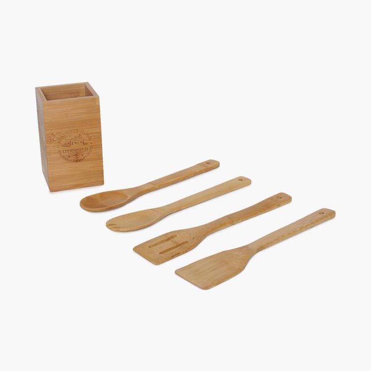 Mendo 5Pcs Bamboo Utensil Holder Set