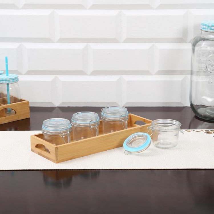 4 Spice Jar & Wooden Stand Set