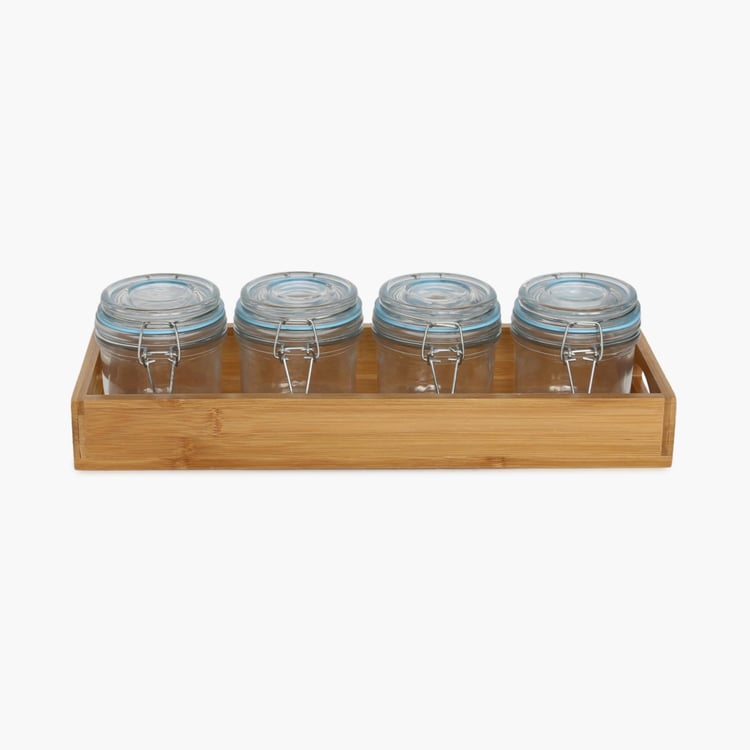 4 Spice Jar & Wooden Stand Set