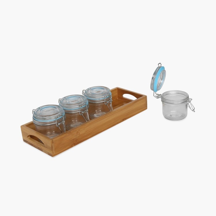 4 Spice Jar & Wooden Stand Set
