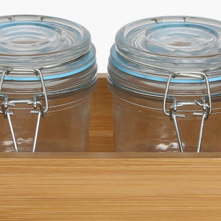 4 Spice Jar & Wooden Stand Set