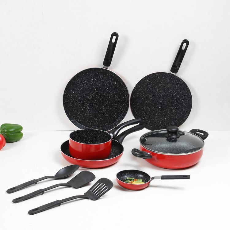 Delight - Red Magnus Flamingo Abrasion Resistant Non-Stick Cookware Set - 10Pcs