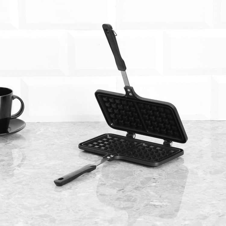 Elite Solid Grill Pans - Non Stick - Waffle Pan 33 cm x 21.5 cm -Black
