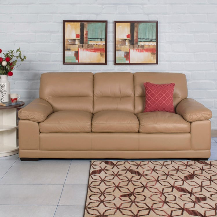 Winchester Half Leather 3-Seater Sofa - Beige