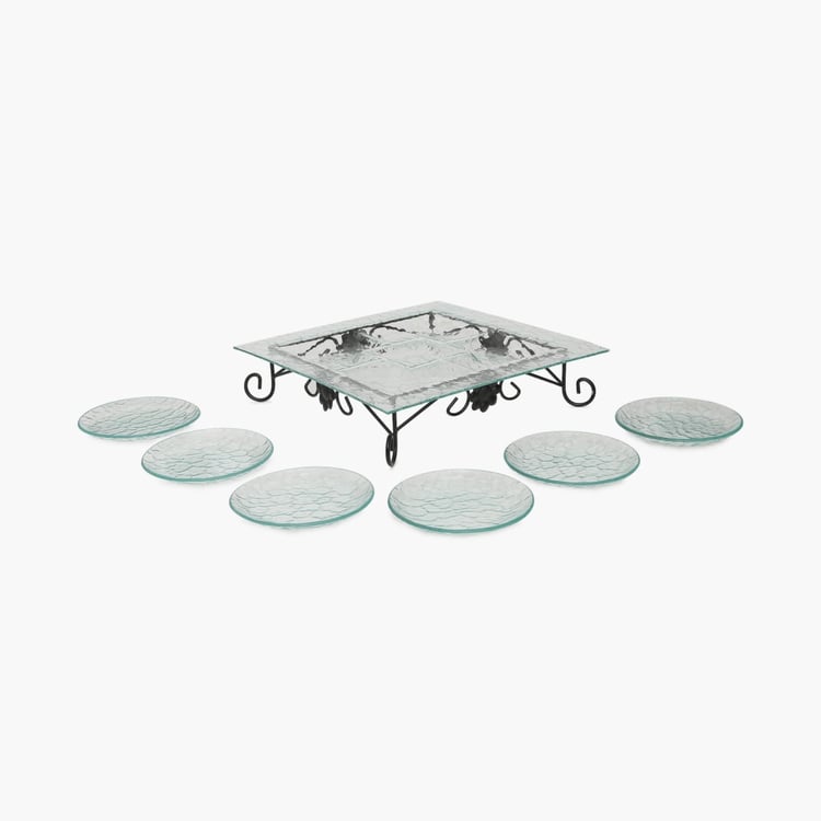 Vienna Glass Serving Tray Set with Stand- 8 Pcs.