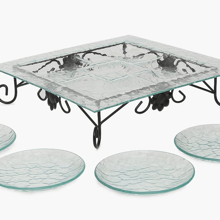 Vienna Glass Serving Tray Set with Stand- 8 Pcs.