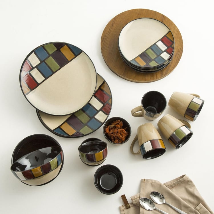Maris-Adonia Printed Dinner set  - Stoneware -  Brown