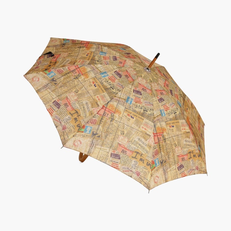 Monolith Printed Newspaper Wooden U Handle Umbrella